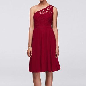 Red One Shoulder Lace Dress Size 4